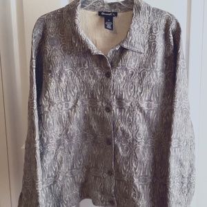 Denim & Co. Embroidered Shacket Dusty Blue w/ivory Size 1X